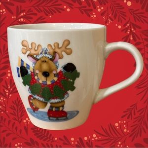 Royal Norfolk Christmas Ice Skating Reindeer Mug 3 3/4 In Tall